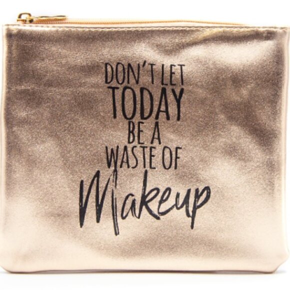 Metallic Rose Gold Vegan Cos Cosmetic bag- Don't let today be a waste of Makeup - Picture 1 of 1